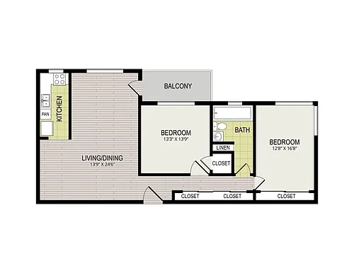 Floor plan 2 Bedroom, 1 Bath