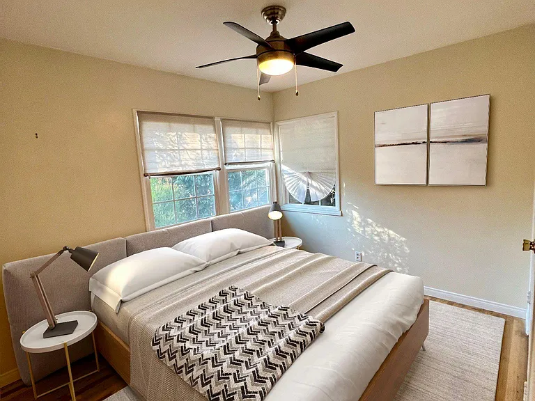 Bedroom - virtually staged - hardwood floors