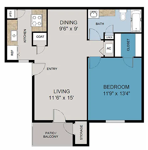 Floor plan 1 Bedroom 1 Bathroom