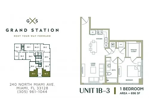 Floor plan 1 Bed 1 Bath (1B-3)