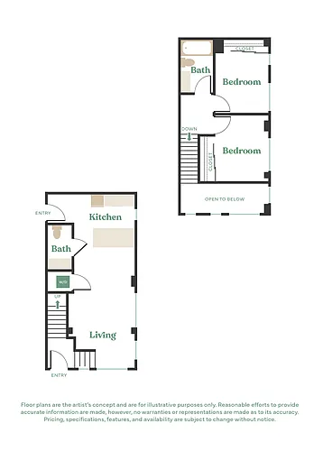 Floor plan 2 Bed, 2 Bath - Apt M Townhouse