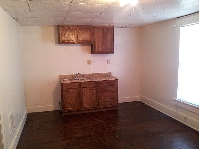 Kitchenette with new cabinets.