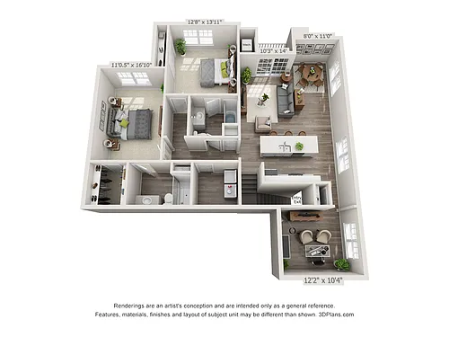 Floor plan 2-Bedroom 2-Bathroom w/Den and Garage | 1,437 sqft