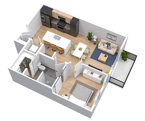 Floor plan 1-Bedroom, 1-Bath