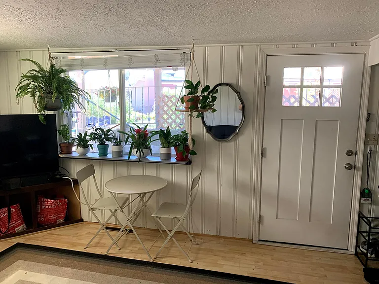 Front door and living room