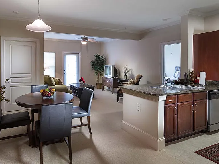 Kitchen, dining, and lounge in one space