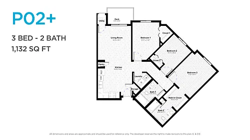 Floor plan Three Bedroom Two Bath