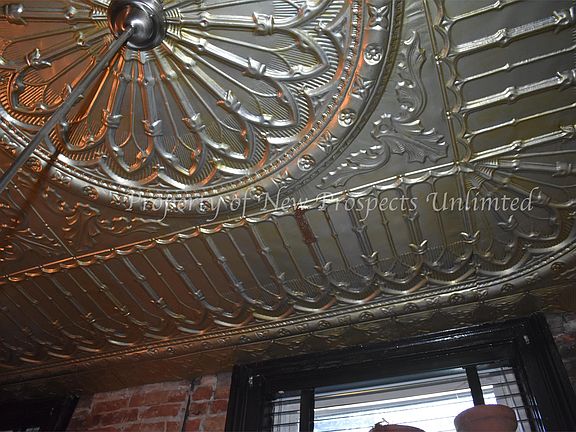 Tin ceiling in kitchen