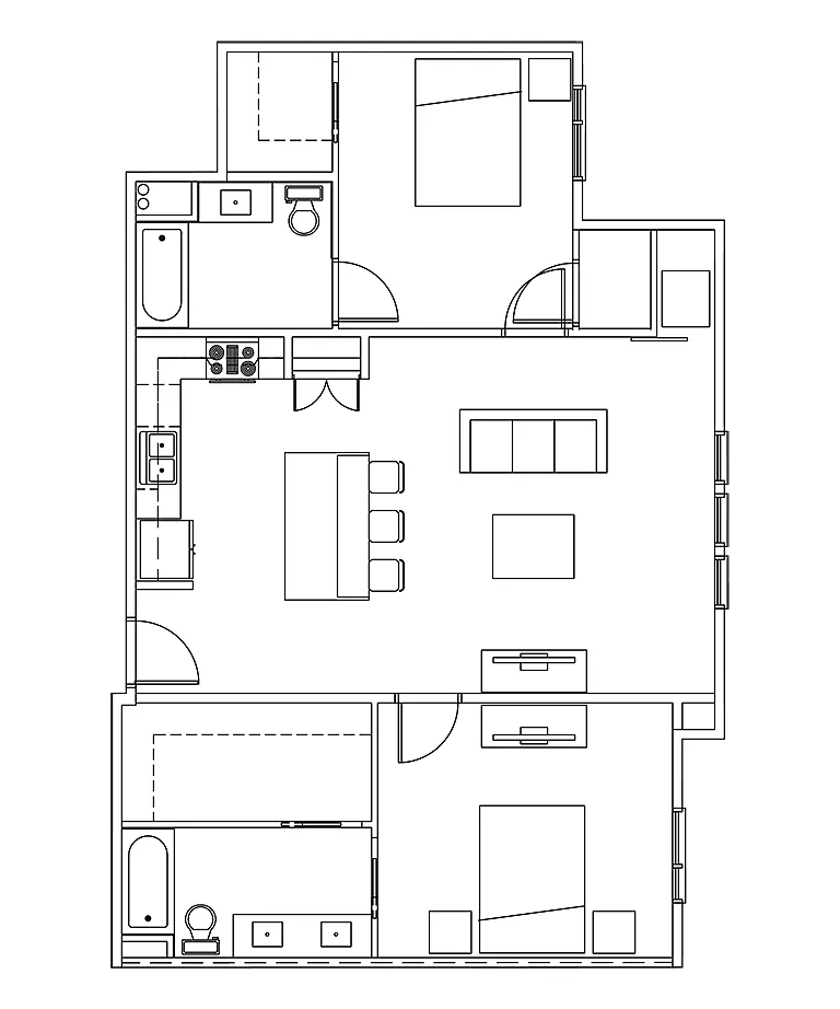 Floor plan 2 Bed, 2 Bath