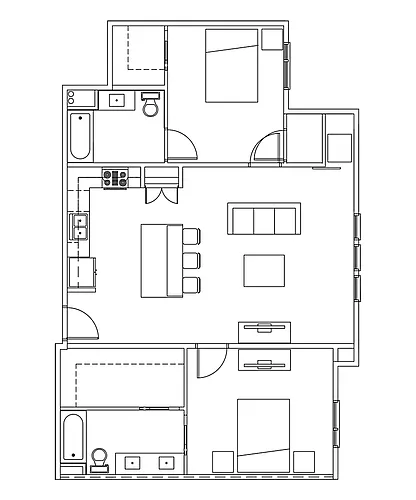 Floor plan 2 Bed, 2 Bath