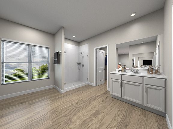 Virtual rendering of the primary bathroom in the Acacia floorplan