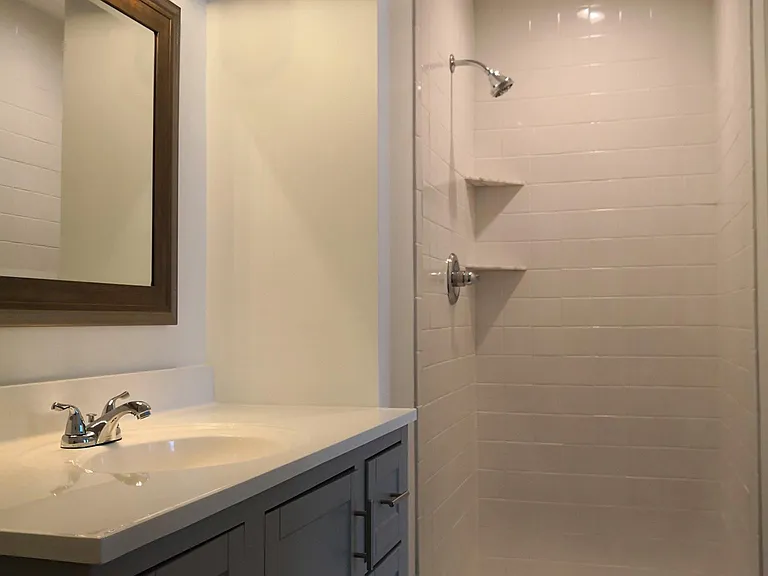 Master bathroom with new vanity, flooring, LED lighting