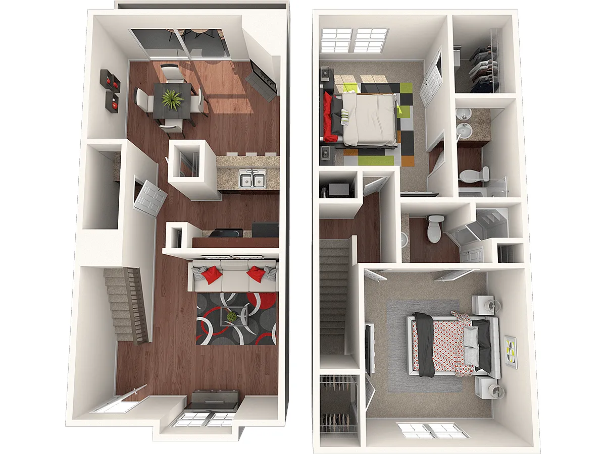 Floor plan Townhome - 2 Bed, 2 Bath, Fireplace