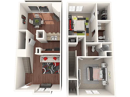 Floor plan Townhome - 2 Bed, 2 Bath, Fireplace