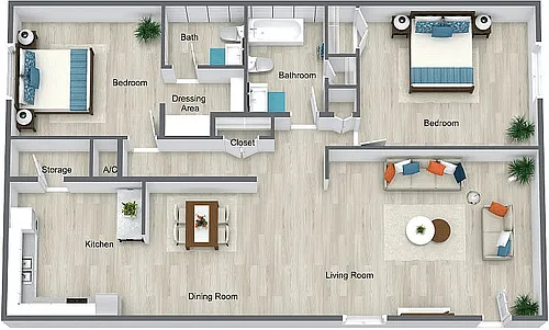 Floor plan Two Bedroom 1.5 Bath