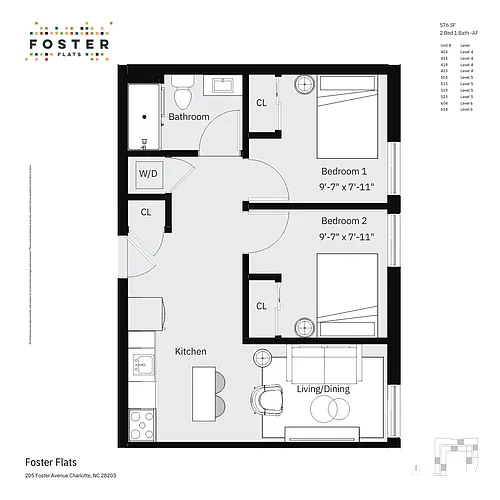 Floor plan 2 Bed 1 Bath - A Furnished