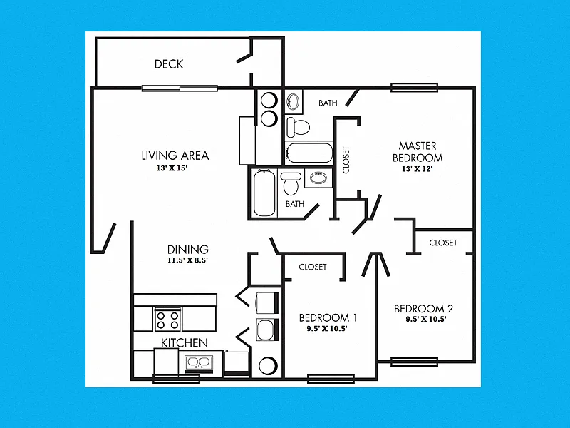 Floor plan Three Bedroom, Two Bath