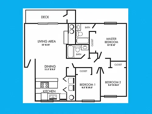 Floor plan Three Bedroom, Two Bath