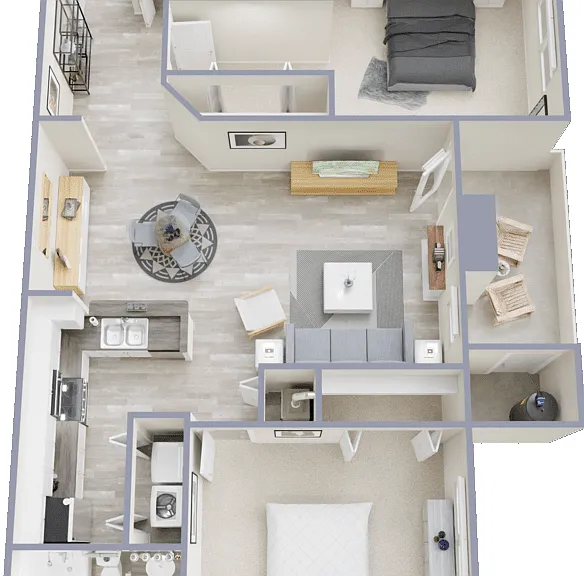 2 Bed 2 Bath Floorplan Diagram