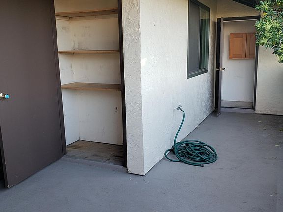 Large private deck with two nice size storage units for bike storage