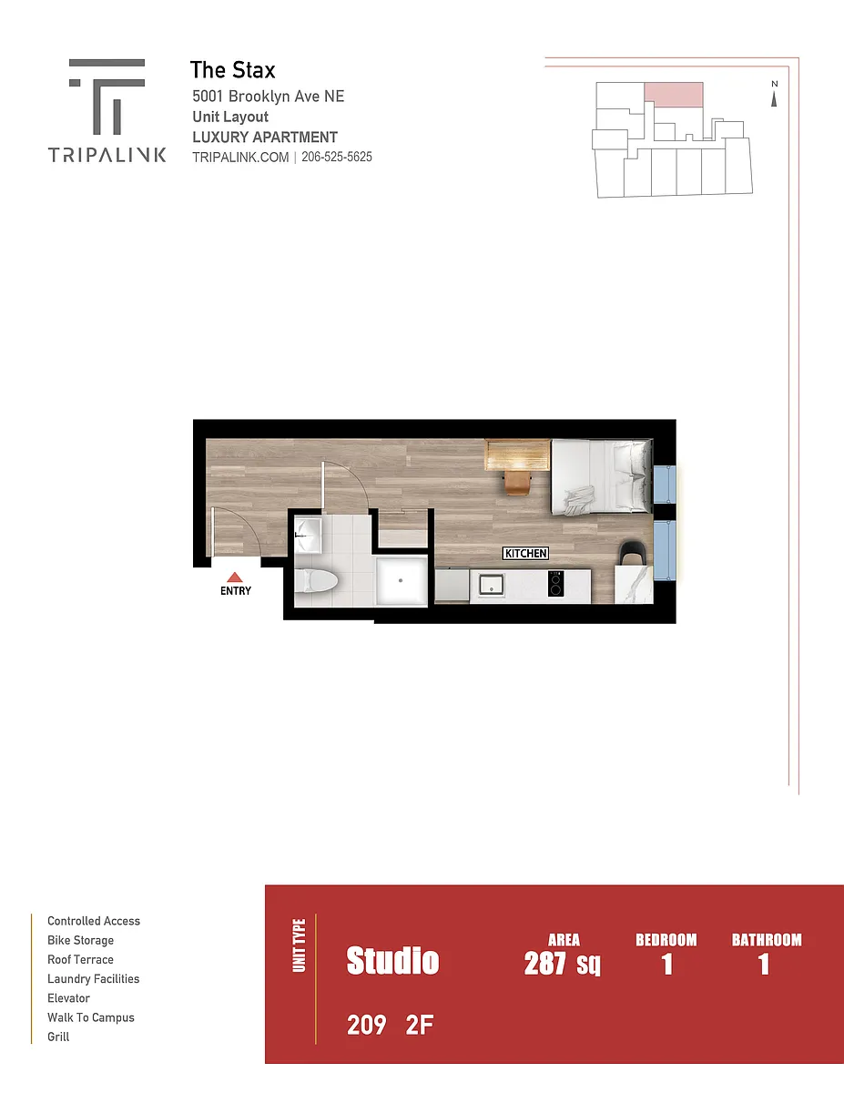 Floor plan Studio - 287 sqft