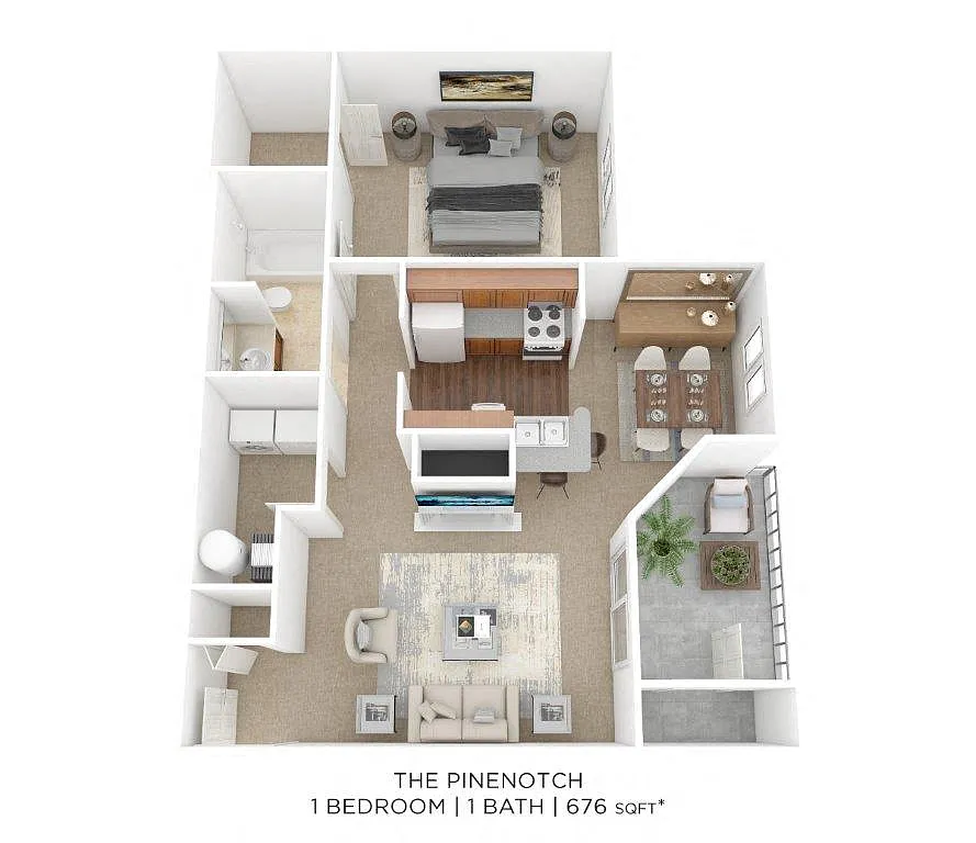 Floor plan One Bedroom- 676 sqft