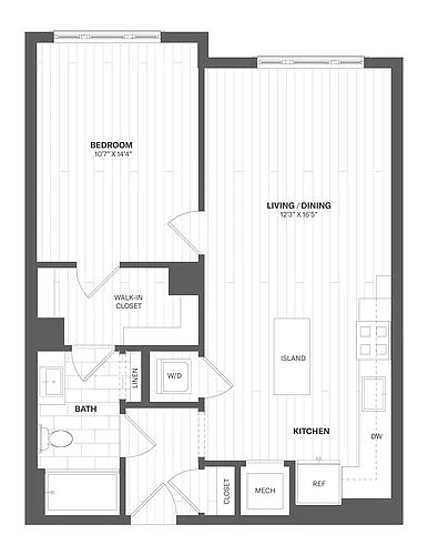 Floor plan 1F1 - 1 Bed/1 Bath