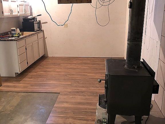 Basement with wood stove