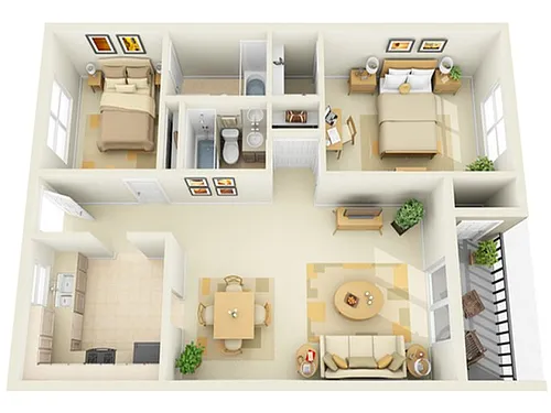 Floor plan 2 Bedrooms 2 Baths with Porch