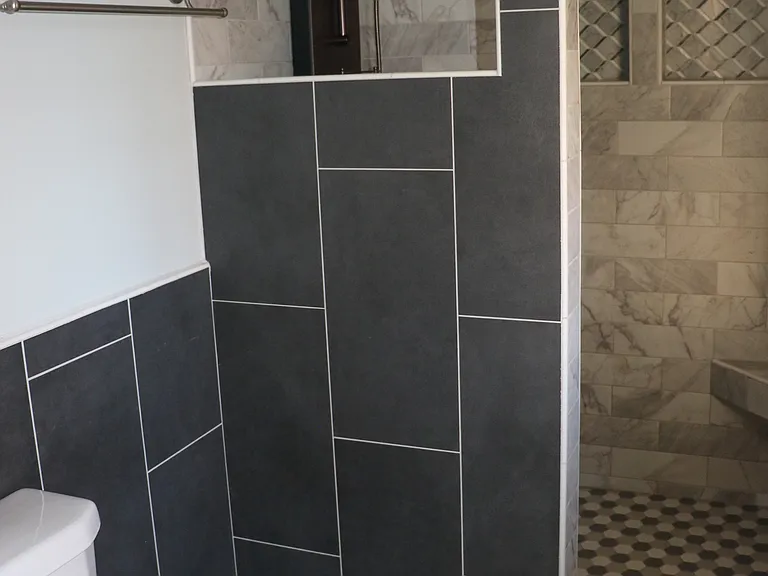 Master Bathroom with Newly Remodeled Tile Walk-In Shower