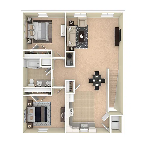 Floor plan 2 Bed_1 Bath Upper