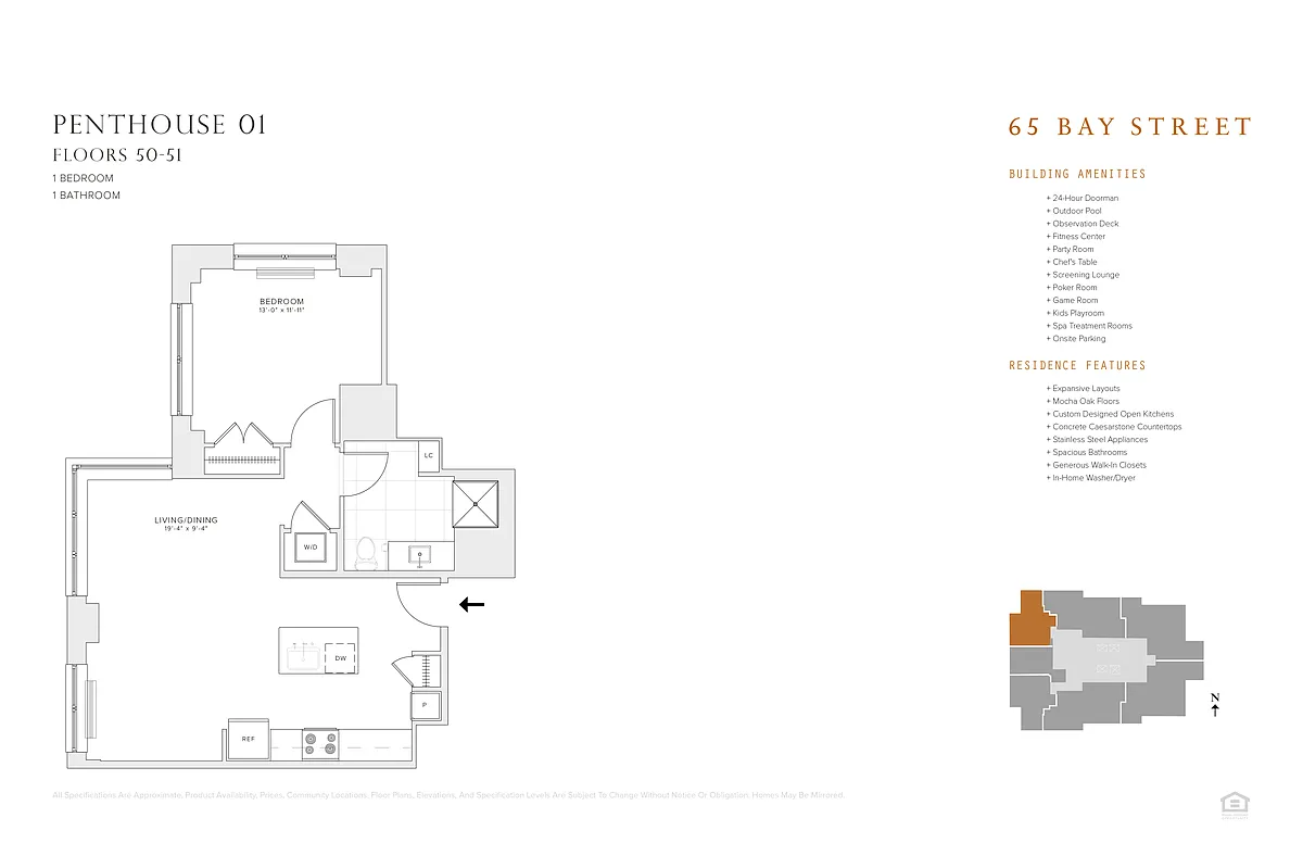 Floor plan 1 BR 1 BA Res 01: FL 50 - 51