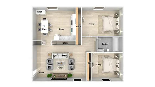Floor plan 2 Bedroom 1 Bathroom Renovated