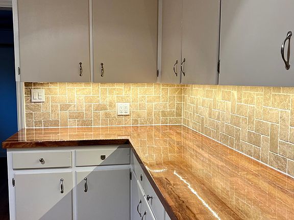 kitchen counter and cabinets