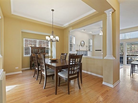 Doric columns define three corners of the formal dining room.