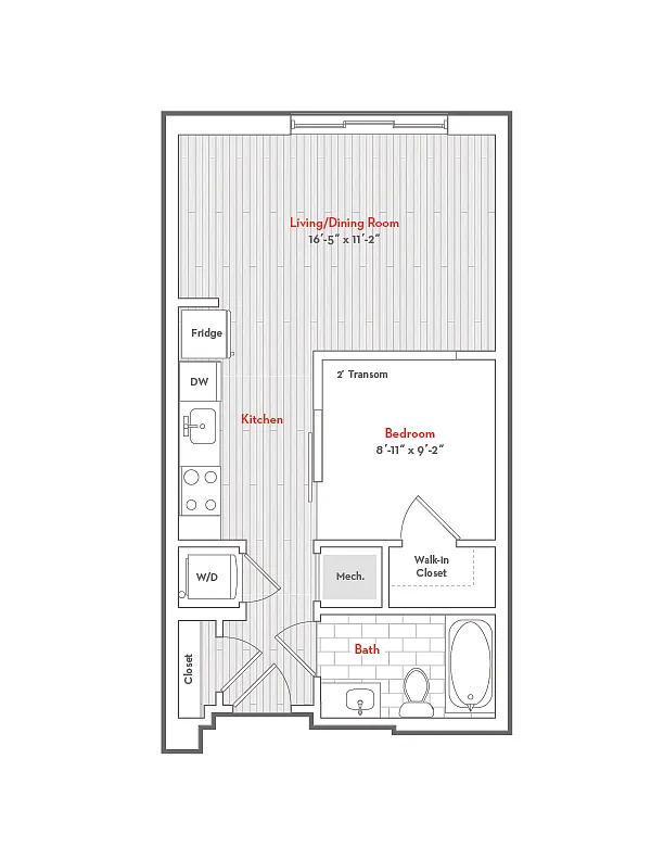 Floor plan 1 Bed 1 Bath-J1