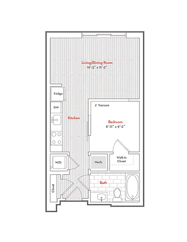 Floor plan 1 Bed 1 Bath-J1