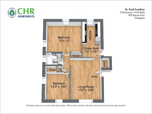 Floor plan 2 Bedroom/1 Bath