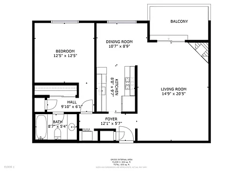Floor plan Large 1 Bed 1 Bath
