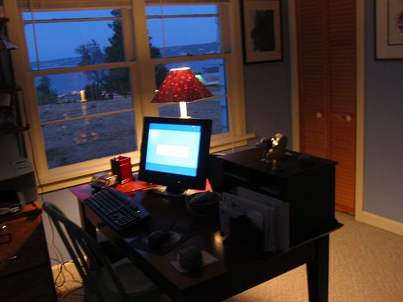 2nd bedroom used as office with view over ferry dock