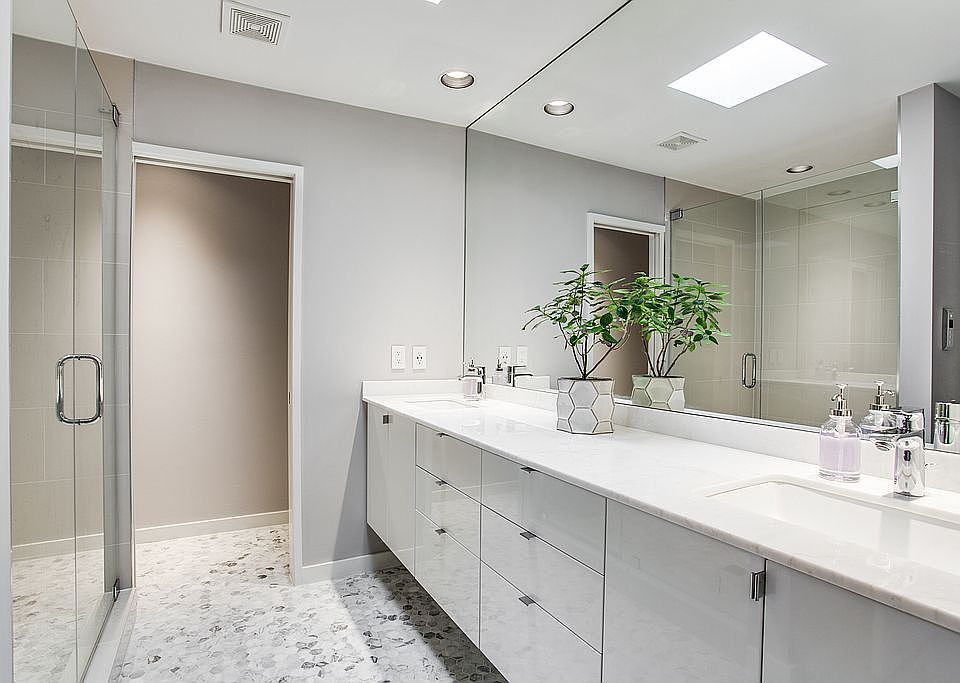 Master bath skylight + stone