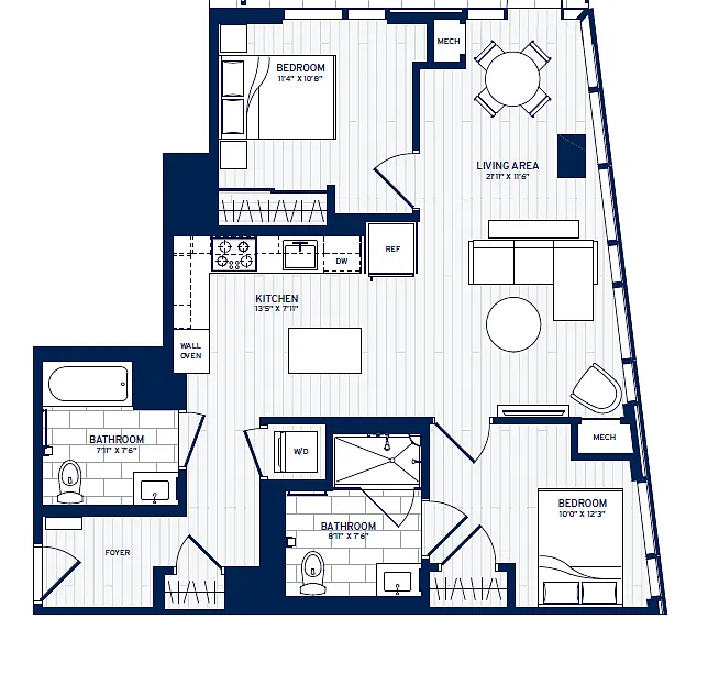 Floor plan 2 Bed/2 Bath-E2a-ADA