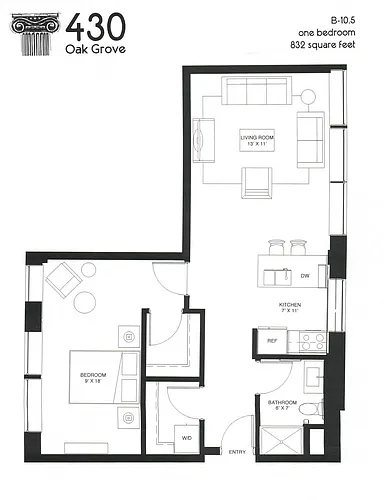 Floor plan 1 BR B-10.5