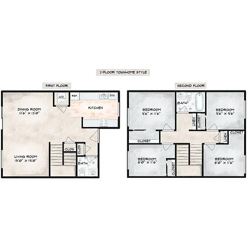 Floor plan 4 Bed 1.5 Bath TH - Renovated