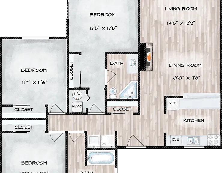3x2 Duplex - CLASSIC Floorplan Diagram
