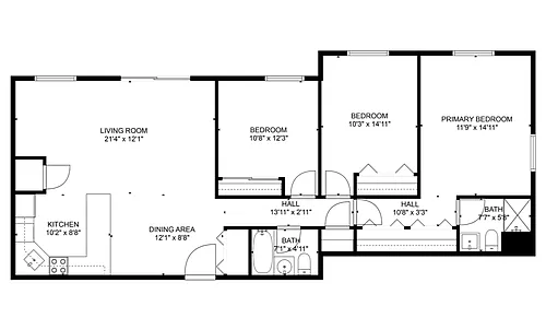 Floor plan Three bed Two bath