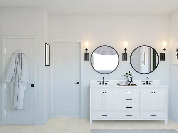 Primary bath with freestanding vanity