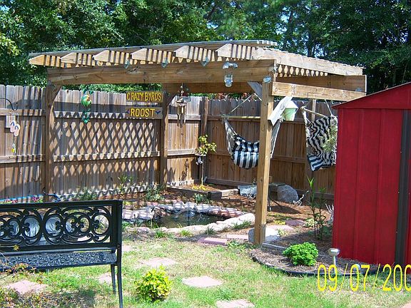 private backyard with fountain