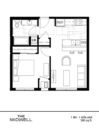 Floor plan 1 BR - 1 60% AMI