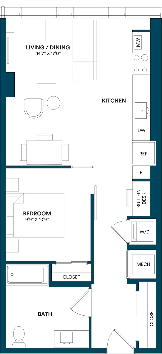 Floor plan 1 Bed/1 Bath JR-B1 TYP 02